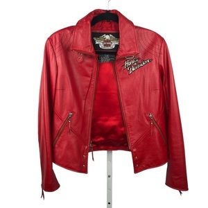 Harley Davidson Eagle Red Leather Jacket•Womens Medium Biker•Sturgis